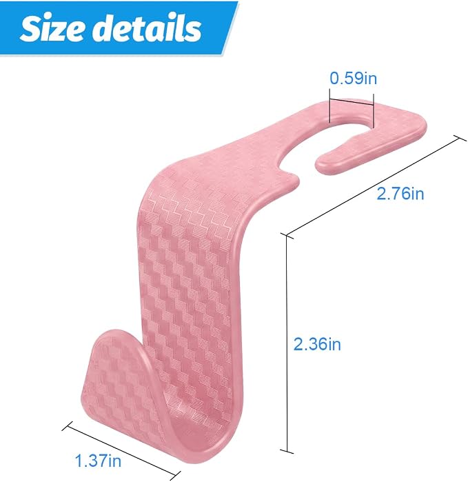 4PCS Car Seat Headrest Hooks, Auto Back Seat Hanger Holder, Durable Stylish Vehicle Organizer Universal Car Interior Accessories, Storage Hooks for Purses, Bags, Clothes (Carbon Fiber/Pink)