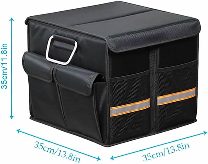 Car Trunk Organizer - Collapsible Trunk Organizer with Foldable Cover Aluminium Alloy Handle Reflective Strip for Auto, SUV, Truck, Minivan (S Black)