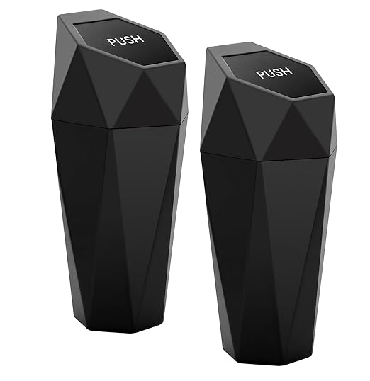 2 Pack Car Trash Can with Lid, Cup Holder Garbage Can for Car, Garbage Bin Cars Accessories for Interior, Leakproof Small Trash Bin, Mini Trash Can for Cars, Home, Bedroom, Office (Black)