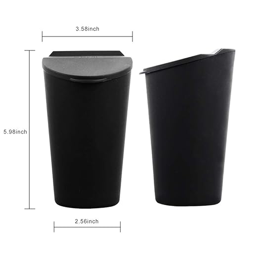Silicone Trash Can with Lid - Car Cup Holder Trash Bin for Auto, Home, Office (Black)