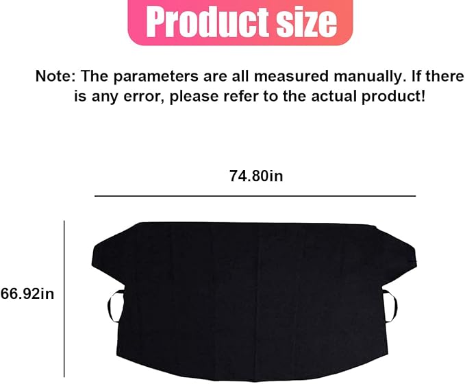 Car Front Windshield Snow Ice Cover, Oxford Waterproof Auto Sun Shade, 74'' × 66'' Vehicle Windproof Protect Cover, Winter Frost Automotive Exterior Accessories for SUV, Sedan, Truck (Front)