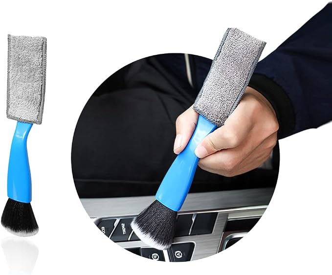 1 PC Double Head Brush for Car Clean, Soft Auto Interior Duster Detailing Brushes, Universal Vehicle Dashboard Screen, Air Vents, Computer etc Cleaning Tool Accessories (Blue)