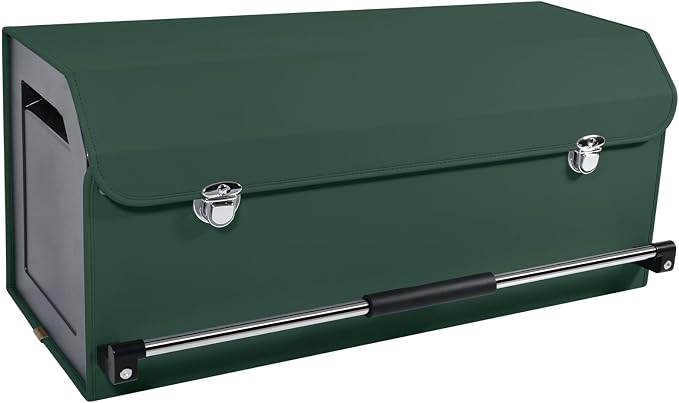 Car Trunk Organizer, Leather Trunk Organizer with Lid and Push-pull Handle Car Trunk Storage Box for SUV, Minivan, Truck, Sedan (Green, 27.1 x 11.4 x 12.2in)