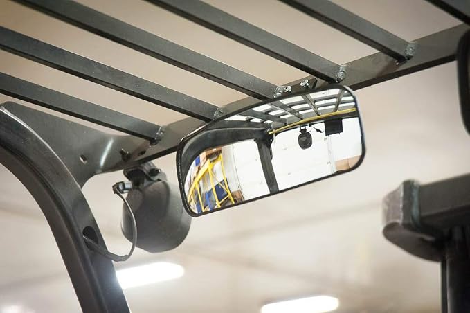 Deluxe Rear View Mirror for Forklifts, Fits 1 1/8" - 2 11/16" Roll Cage, Cat, Mitsubishi