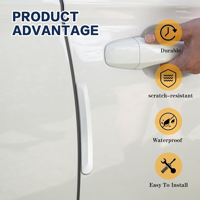4PCS Silicone Car Door Edge Guard, Car Door Protector, Self Adhesive Crash Scratch Strips Accessories Protector, Auto Accessories Decorative Anti-Collision Strip for Sedans Truck SUV (White)