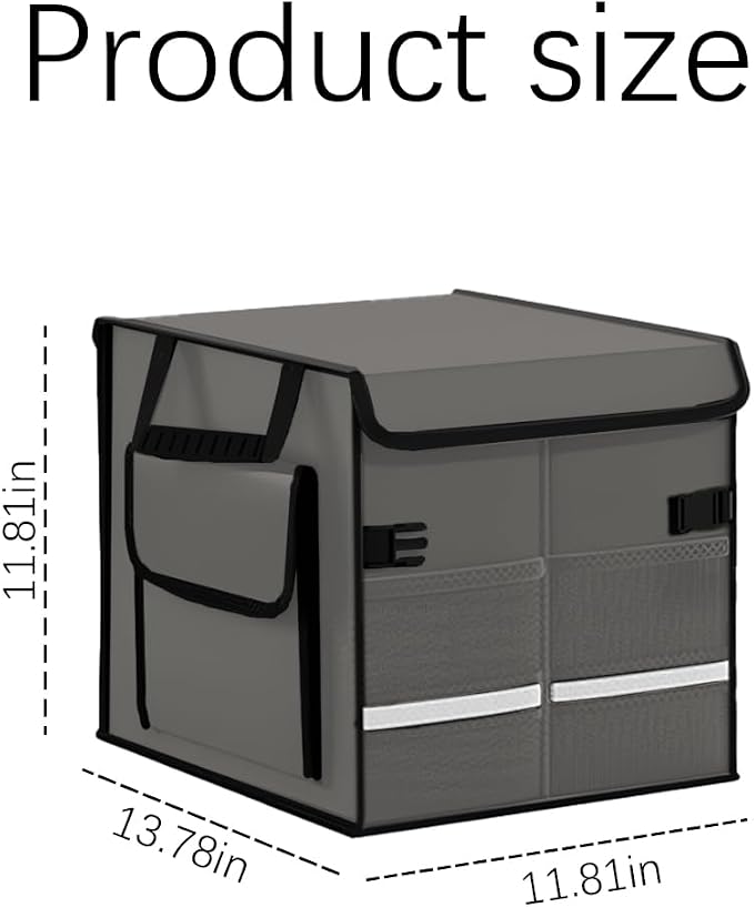 Car Trunk Organizer, Multi-Compartment Collapsible Vehicle Cargo Storage Organizer with Lid, Non Slip Waterproof Storage Box with Reinforced Handles, Universal Automotive Accessories (Grey)