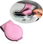 Magnetic Sunglass Holder for Visor, PU Leather Car Organizer, Universal Accessory (Pink)