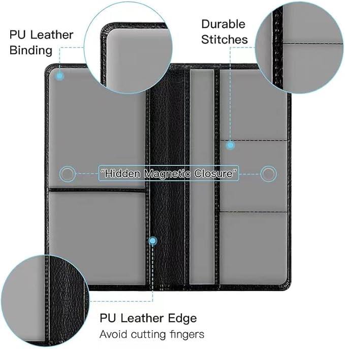 Premium Car Registration and Insurance Card Holder, Car Document Holder for Cards, Driver License & other Essential Documents (Black)