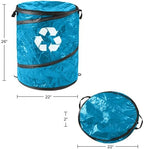 Collapsible Trash Can - Pop Up 44-Gallon Outdoor Portable Garbage Bag Holder with Zippered Lid - Recycle Bin for Camping or Parties (Blue)
