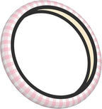Thickened Elastic Steering Wheel Cover, Girly Pastel Pink Gingham Plaid Ultra, Soft, Breathable, Fit for Cars, SUVs, Trucks, Stylish Comfortable Grip