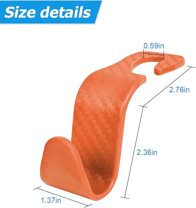 4PCS Car Seat Headrest Hooks, Auto Back Seat Hanger Holder, Durable Stylish Vehicle Organizer Universal Car Interior Accessories, Storage Hooks for Purses, Bags, Clothes (Carbon Fiber/Orange)