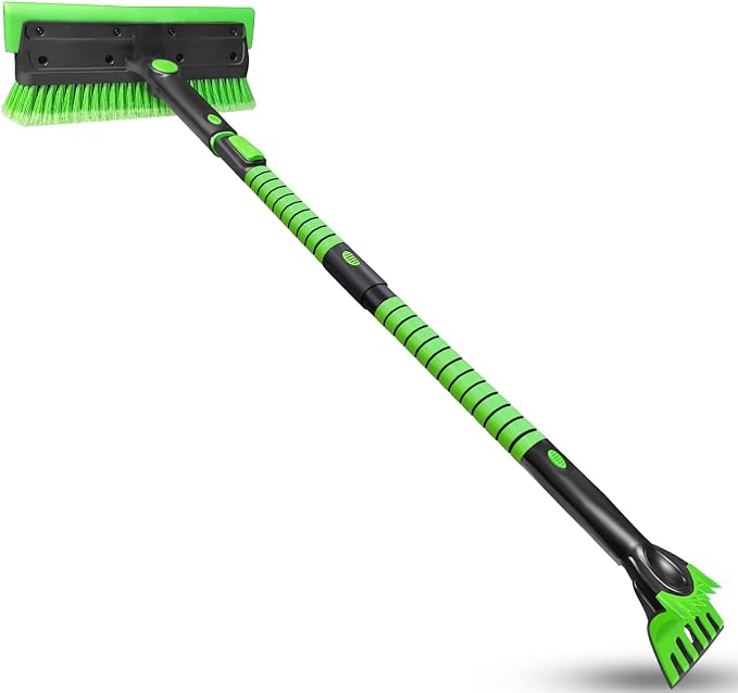56 Inch Truck Snow Brush Scraper Long Handle, Heavy Duty Extendable Snow Broom for SUV, Windshield Ice Scraper with Foam Grip for Car Automobile Vehicle Window - Green