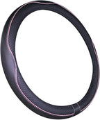 Small Size Steering Wheel Cover Anti-Slip,Safety,Soft,Breathable,Durable,Full Surround,Comfortable Grip Microfiber Leather (14-14.25 inch, Black Pink)
