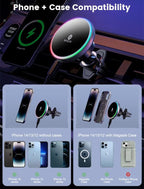 for Magsafe Car Mount Charger-Wireless Car Charger-Magnetic Car Phone Holder for Dash Air Vent-LED RGB HandsFree Car Mount Fast Car Charger for iPhone 16 15/14/13/12 Series with QC 3.0 Adapter