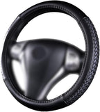 car Steering Wheel Cover Faux Leather Massage Universal fit 3D Honeycomb Hole Anti-Slip Sporty 15 Inches (Sliod Black Woven)