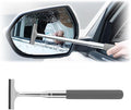 Car Rearview Mirror Wiper, Retractable Auto Glass Squeegee, Water Cleaner with Telescopic Long Rod, Portable Cleaning Tool for All Vehicles, Universal Automotive Accessories (Grey)