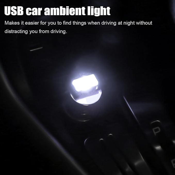 Car Interior Atmosphere Lamp, Plug-In USB Interface LED Vehicle Ambient Lighting Kit, Portable Mini Automotive Night Light Decoration Accessories, Universal for SUV, Sedan, Truck (White)
