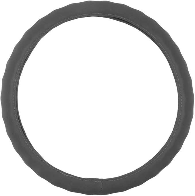 Gray Leather Car Steering Wheel Cover Large Size 15.5 to 16 inch, Easy Installation