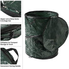 Collapsible Trash Can - Pop Up 44-Gallon Outdoor Portable Garbage Bag Holder with Zippered Lid - Recycle Bin for Camping or Parties by (Green)