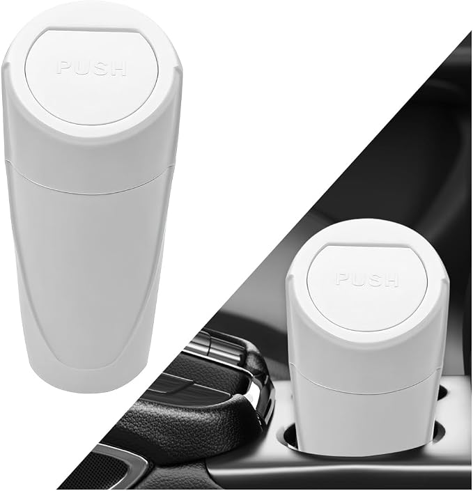 Car Trash Can with Lid, Mini Car Garbage Bin Leakproof Cup Holder Trash Can, Multipurpose Organizer Door Pocket Trash Cup Fits Auto Home Office, Universal Garbage Can (White)