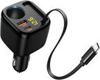 215W Retractable USB-C Car Charger, [PD 65W Laptop Fast Charging] 4 in 1 Cigarette Lighter Adapter, Socket Splitter with Multi Port, 12V Car USB Charger Adapter for iPhone 17 Pro Max, MacBook, GPS