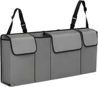 Car Trunk Organizer – Backseat Hanging Large Storage Bag with Adjustable Straps, Waterproof Collapsible Cargo Organizer with 4 Pockets, Space-Saving Trunk Storage for SUV Truck MPV (Grey)
