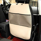 HCMAX 2 Pack Kick Mat Car Seat Back Protector Waterproof Easy to Clean Multifunctional Organizer Storage Bag Travel Accessory PU Leather Beige