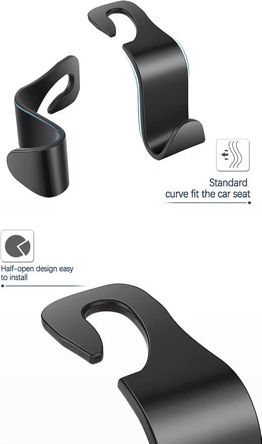 Car Purse Hook, 4 Pack Sturdy Headrest Hooks - Heavy Duty Purse Hanger for Handbags, Grocery Bags, Coats, Universal Fit for All Cars, SUVs, Minivans (Black)