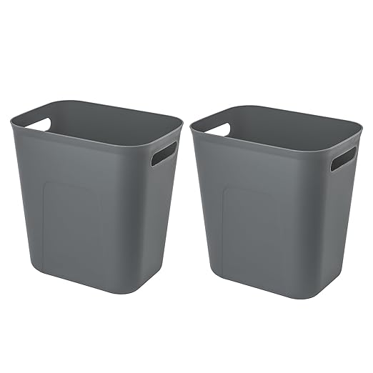 Plastic Small Trash Can Wastebasket, Garbage Container Basket for Bathrooms, Laundry Room, Kitchens, Offices, Kids Rooms, Dorms, 3.5 Gallon, Dark Grey, 2 Pack | Compact Sturdy Garbage Can for Bathroom, Laundry Room, Kitchen, Office, Kids Room, D...