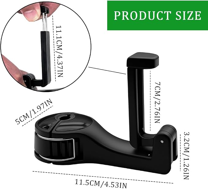 2PCS Car Headrest Hidden Hook, Purse Hook for Car, 2 in 1 Vehicle Back Seat Headrest Mobile Phone Holder, 360° Rotating Backseat Organizer for Handbag Clothes Grocery Fit Vehicles (Black)