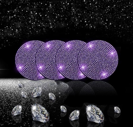 4pcs Bling Car Cup Holder Coaster, 2.75 inch Anti-Slip Shockproof Universal Car Coasters Insert Bling Crystal Rhinestone Automotive Interior Accessories for Women (4 pcs, Purple Violet)