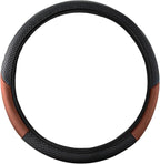 Car Steering Wheel Cover, 15 inch Carbon Fiber Microfiber Anti-Slip Breathable PU Leather Elastic Steering Wheel Protector, Car Interior Accessories for Most Cars (AD-Brown)