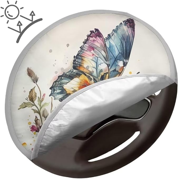 Universal Car Steering Wheel Sun Shade Cover, Butterfly Floral Heat-Resist Aluminum Foil Steering Wheel Cover for Most of Car SUV Truck Van