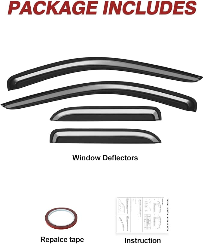 Window Rain Guards Fit for 2002-2008 Dodge Ram 1500 Quad Cab/Extended Cab | Outside-Mount | Window Visors | Wind Deflector for 03-09 Dodge Ram 2500 3500 Extended Cab | Dark Smoke Vent Shades