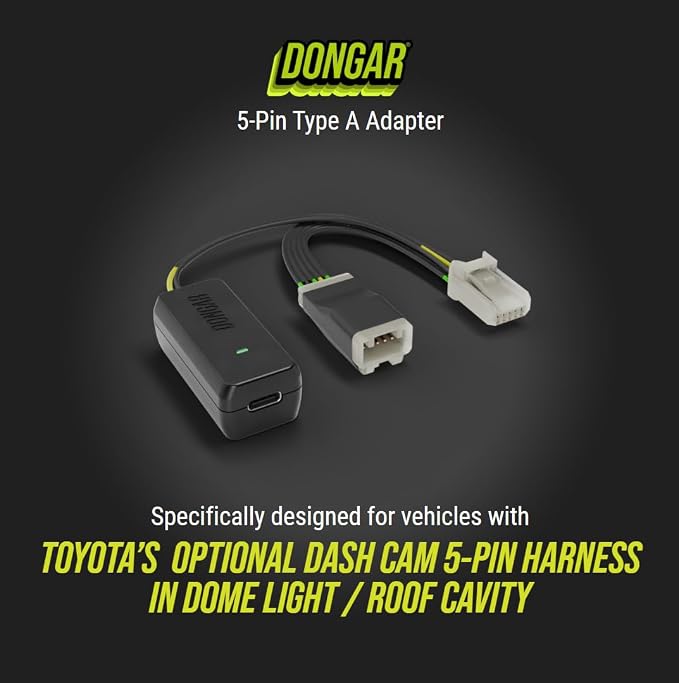 Dongar Dash Cam Power Adapter (5-Pin Type A) for Select Toyota/Lexus with Roof Option Connector, Compatible w/ 2024+ Toyota Tacoma