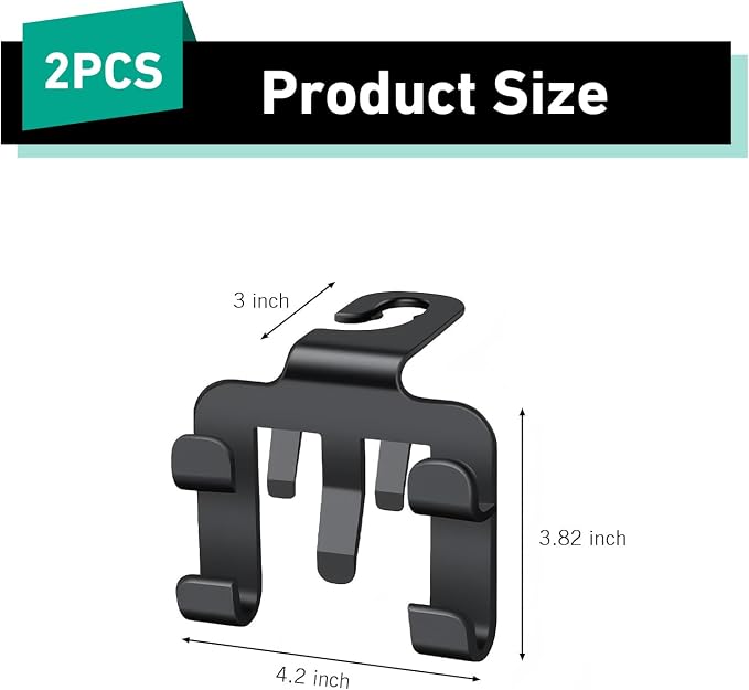 2 PCS Car Headrest Hooks, Multi-functional Seat Back Hanger for Phone & Bag & Umbrella, ABS Load Capacity Hidden Hanging Hook, Interior Organizer for Most Vehicles (Black)