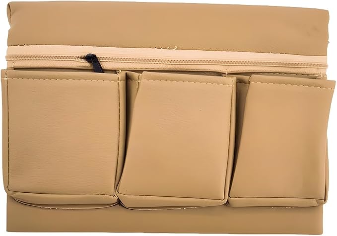 Car Window Side Storage Box, Multifunctional Leather Vehicle Side Door Armrest Pad Organizer with Pockets, Auto Window Arm Elbow Rest Storage Bag, Universal for SUV Van Truck (Beige)