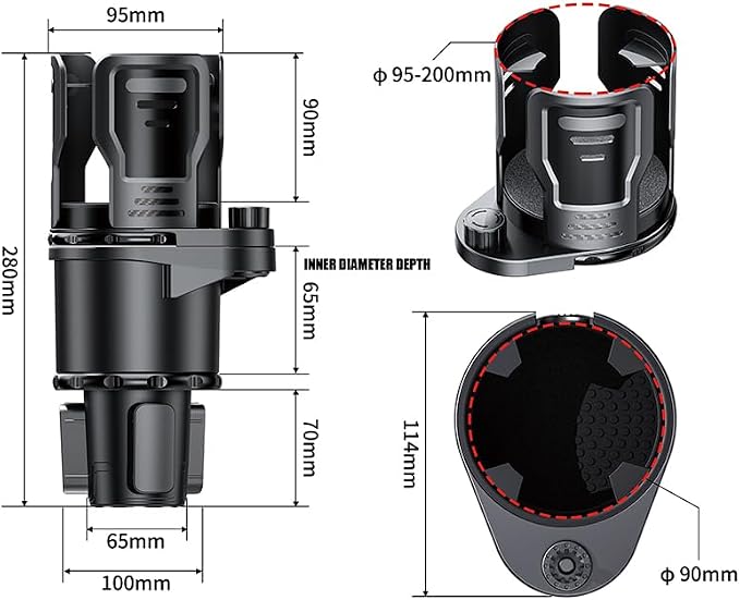 Cup Holder Expander for Car, 2-in-1 Multifunction Cup Holder with Lock Fit for Yeti, Stanley 32-40oz Large Bottles, 360° Rotating Car Cup Holder Insert with Adjustable Base, Car Accessories (Plus)