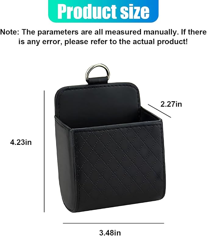 YoRise Car Air Vent Storage Bag, PU Leather Auto Hanging Storage Pouch with Hook, Portable Car Console Organizer, Vehicle Dashboard Organizer Accessories for Key, Cell Phone, Coin, Sunglasses (Black)