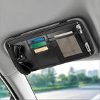 Car Visor Organizer for Ford Mustang 2024 2025 2026 | Auto Sun Visor Storage Bag Pocket Card Holder Sunglass Clip PU Leather Premium Accessory, 1 Piece