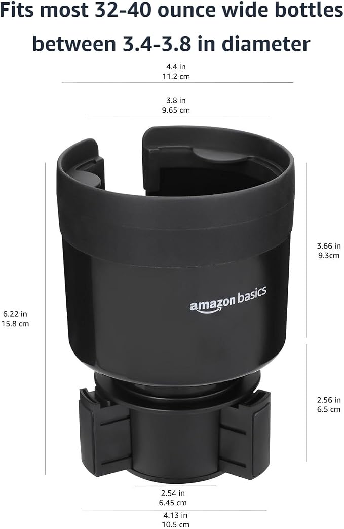 Car Cup Holder Expander with Adjustable Base, Securely Holds Large Bottles 3.4 to 3.8 in Diameter, Compatible with Yeti, Hydro Flask, Easy Installation, Black