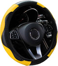 Ultra Fine Carbon Fiber Leather Steering Wheel Cover, Anti Slip and Sun Protective Protect The Steering Wheel, Easy to Install,Universal of 14.5"-15" (Yellow)