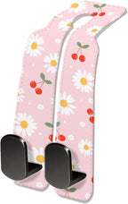 Car Seat Headrest Hook, Universal Leather Cute Hanger Holder Hook, Storage Organizer Interior Accessories for Purse Bags Handbag Cute Daisy Cherry