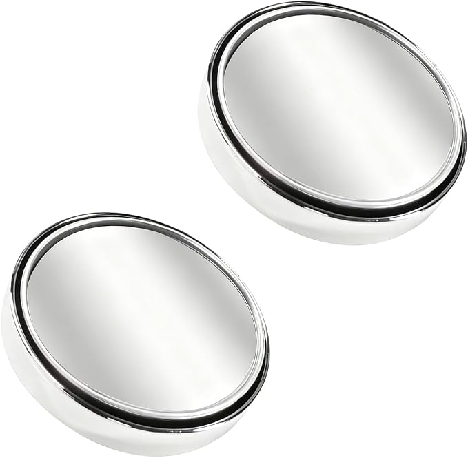 Craedli 2PCS 2" Round Blind Spot Car Mirrors, HD Glass Convex Mirror with Frame, 360° Adjustable Automotive Rearview Mirror, Self-Adhesive Wide Angle Mirrors for Car, SUV, Truck (Silver)