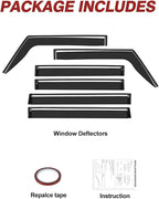 6pcs Outside-Mount Window Rain Guards Fit for 2018-2026 Jeep Wrangler JL 4-Door, Extra Durable Window Visors Wind Deflector Dark Smoke Vent Shades Car Tape-on with Thicker