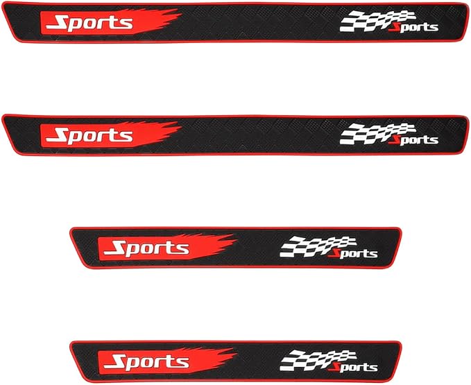 4PCS Car Door Sill Protectors, Sporty Style Anti-Scratch Self Adhesive Vehicle Door Sill Guard, Automotive Entry Edge Step Threshold Protection, Universal for SUV Motorhome Truck