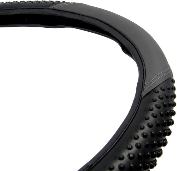 Sporty Two Tone Ergonomic Grip Steering Wheel Cover - Massaging Gel Grip for Standard Size Wheels 14.5-15 inch Gray/Black