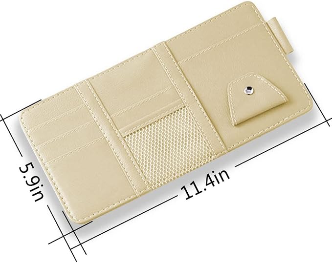 1 Pack Car Sun Visor Organizer, Sunglasses Holder for Car Sun Visor, Auto Interior Accessories Pocket Organizers Can Store for Sunglasses, Documents, Cards, Pen, Drivers License (Beige)