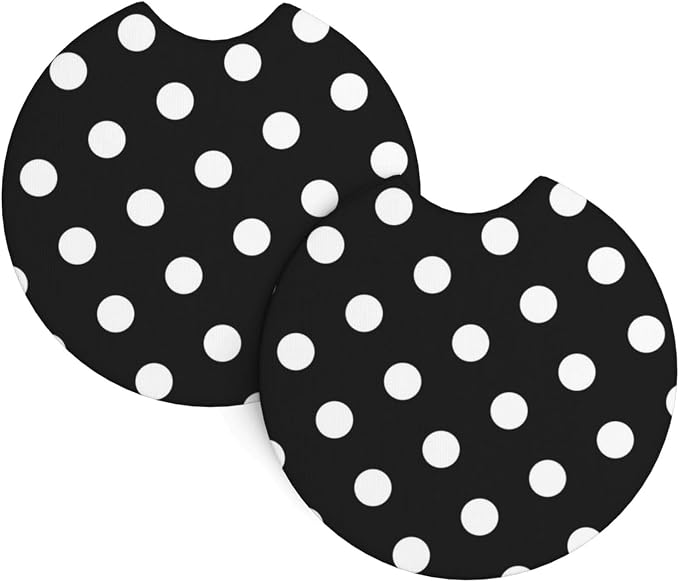 Polka Dot Steering Wheel Cover - Black White Polka Dots Steering Wheel Cover Anti-Slip 15 Inch Universal 2 Pcs Car Interior Cup Holder Pad for Men Women