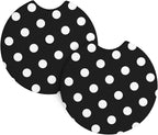 Polka Dot Steering Wheel Cover - Black White Polka Dots Steering Wheel Cover Anti-Slip 15 Inch Universal 2 Pcs Car Interior Cup Holder Pad for Men Women